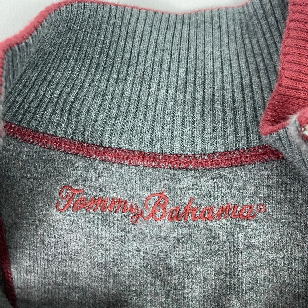 Tommy Bahama Sweater Mens Burgundy Red Grey 1/4 Zip Pullover Reversible